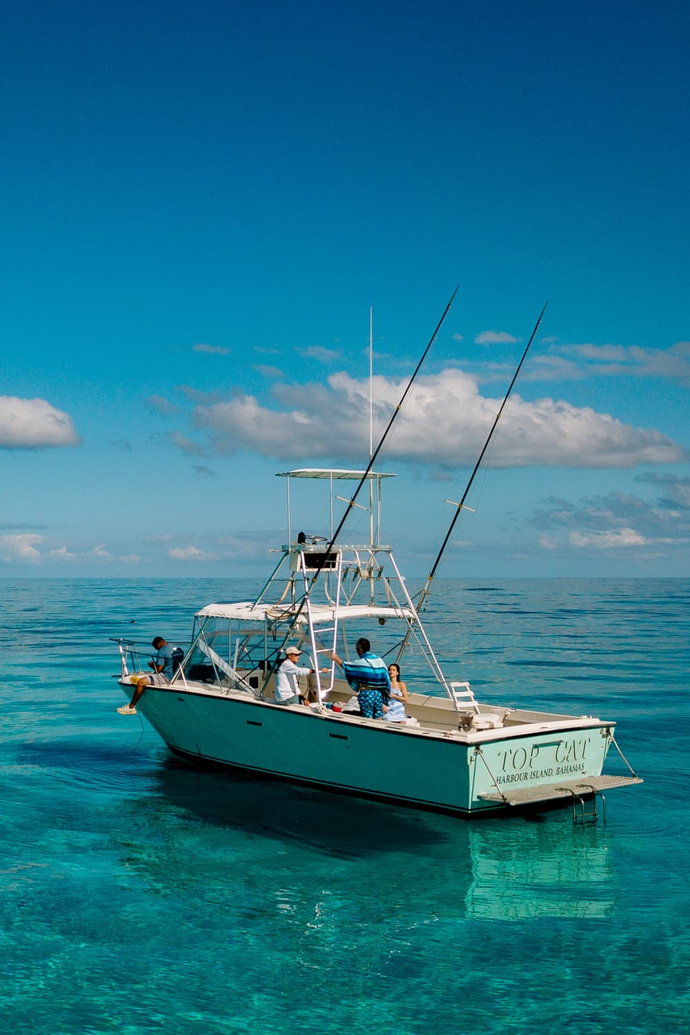 An image of Ocean Fox charters at anchor on a custom harbour island charter. 