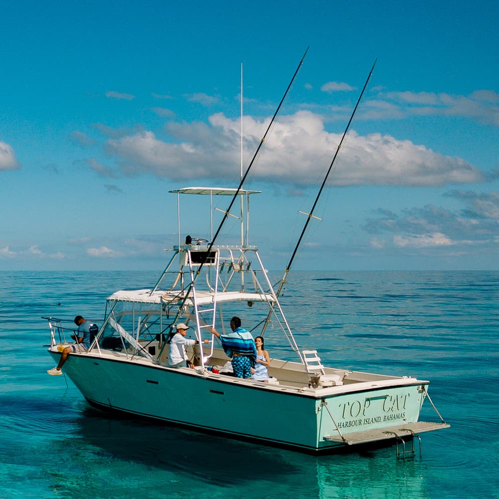 An image of the Top Cat dive boat with Ocean Fox Harbour Island Boat Charters